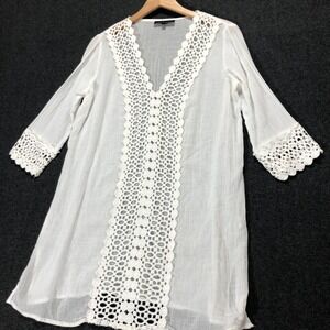 Club Z Collection Crochet Trim Tunic Top Cover Up Beach White‎ Small